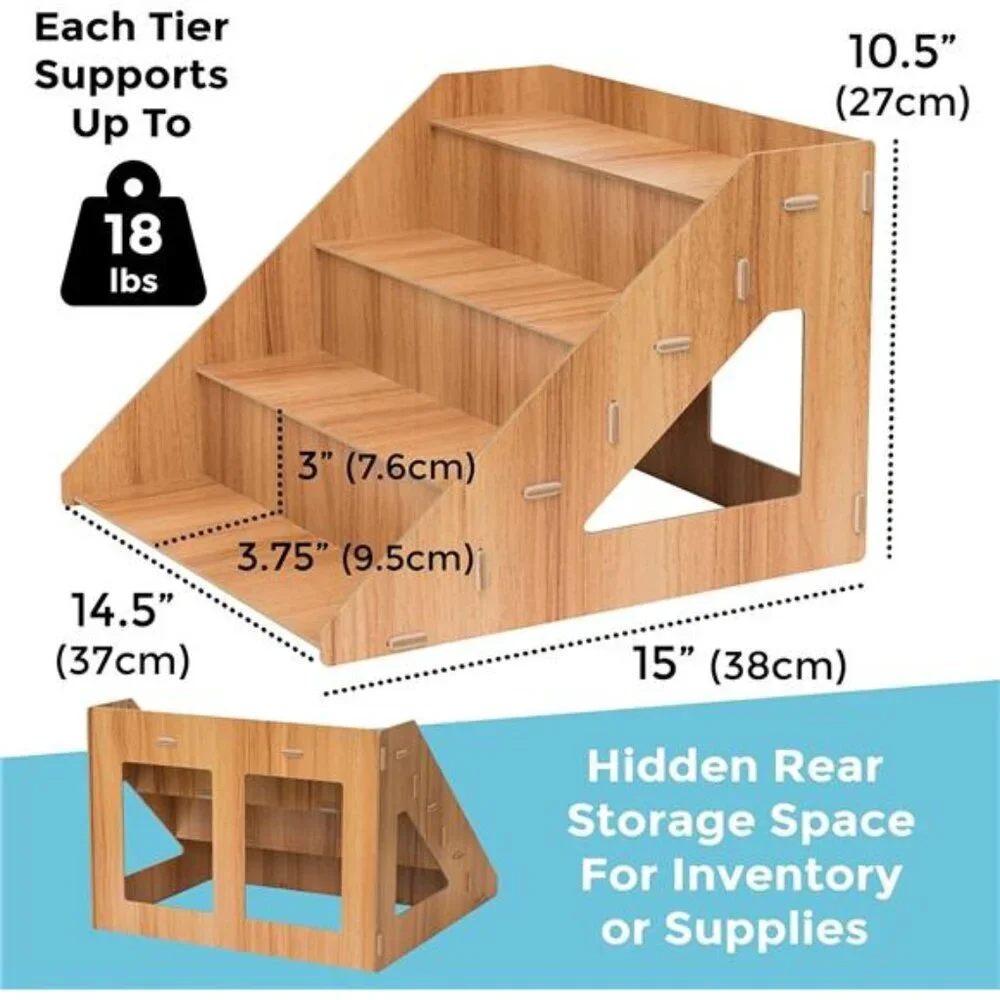 4 Tier Wooden Display Riser Craft Show Countertop Stand for Soap Candle Cupcakes